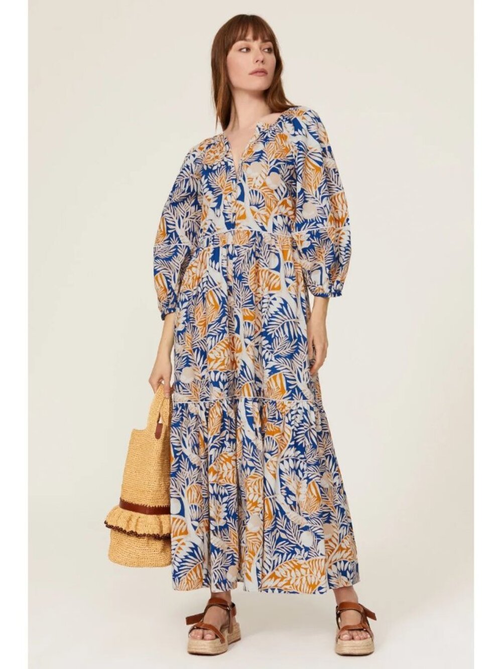 Staud Demi Maxi Dress in Land and Sea Tree Cotton Poplin size Small